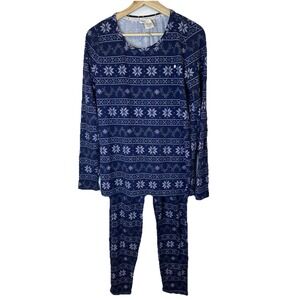Lucky Brand Pajama Set Women's Medium 2 Pc Long Sleeve Fair Isle Snowflake Blue
